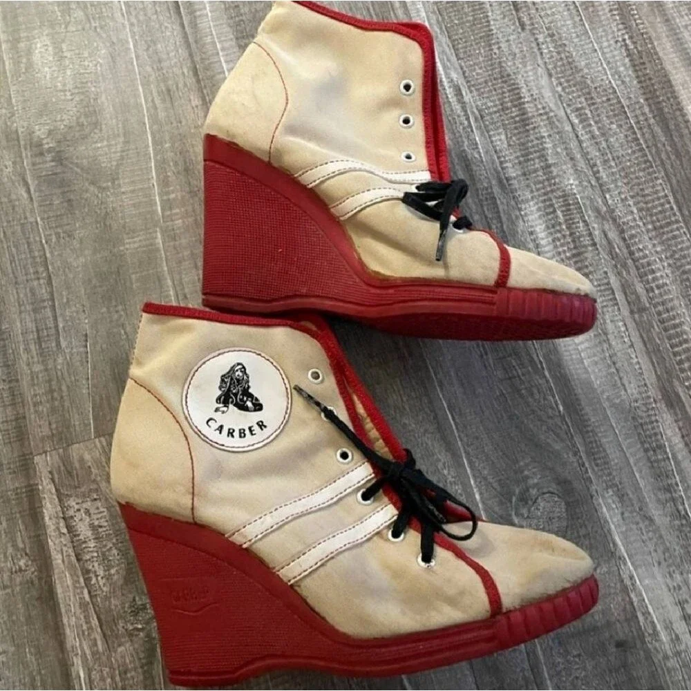 Carber Vintage Italian 1970’s Wedge Sneakers Red‎ and Beige Size 5
